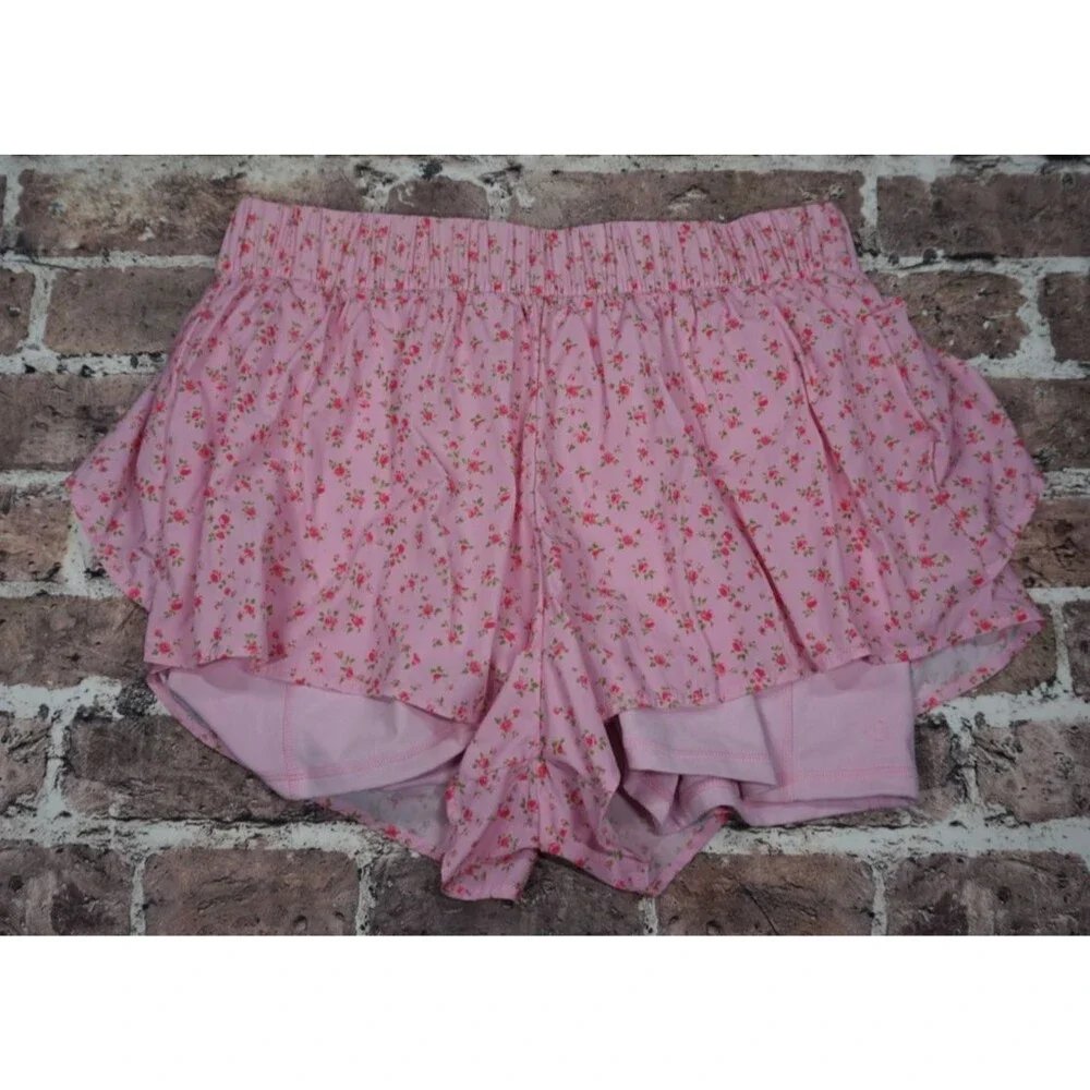 Blogilates Ruffle Active Shorts Women Large Pink Floral Pilates Yoga Activewear
